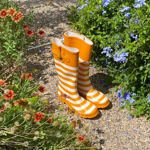 🍊🌧Lillybee Womens Sz 9 orange & white rain boots 🍊🌧 *hard to find*